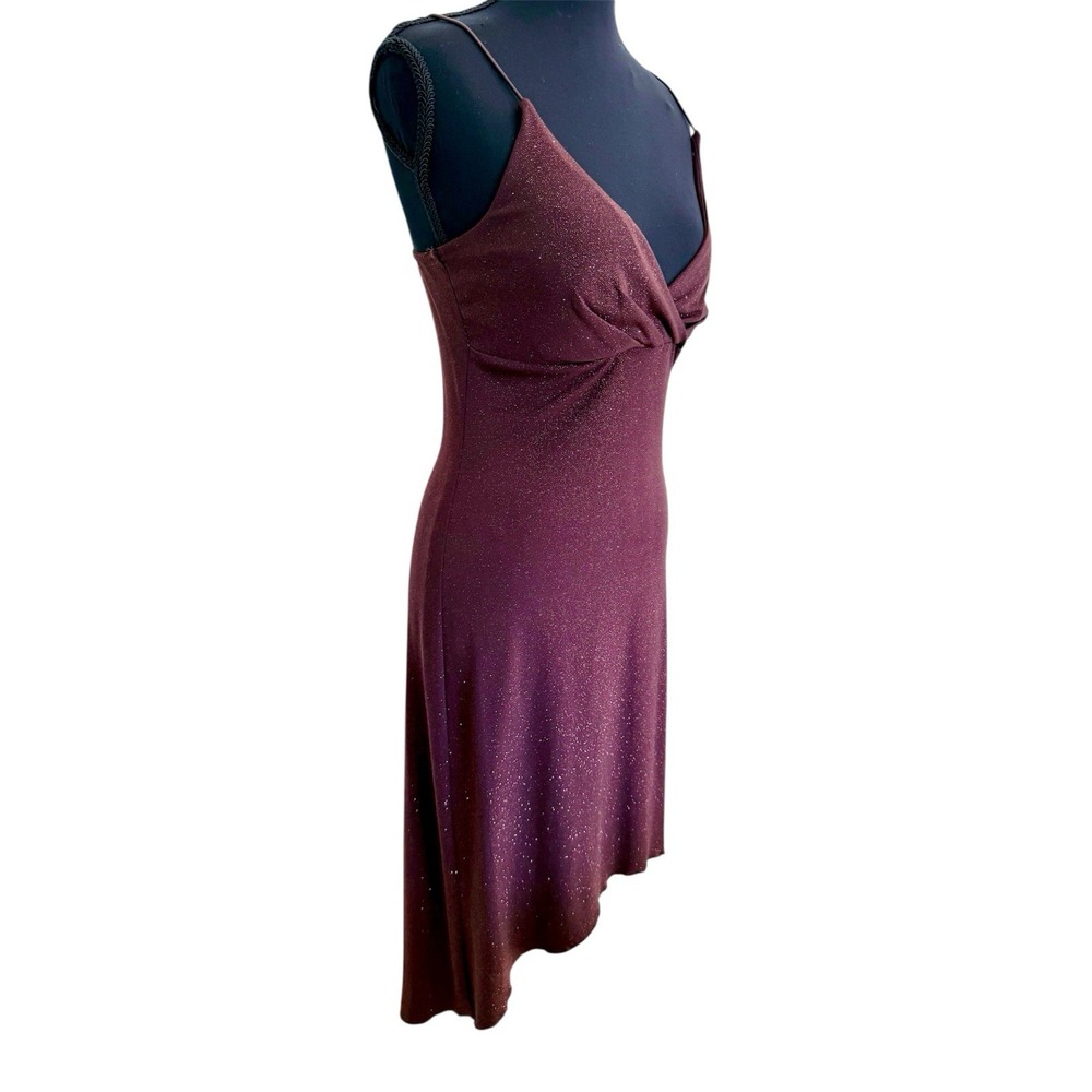 Y2K City Triangles Brown Glitter Asymmetrical Spaghetti Strap Dress-Size M Party - Picture 3 of 7